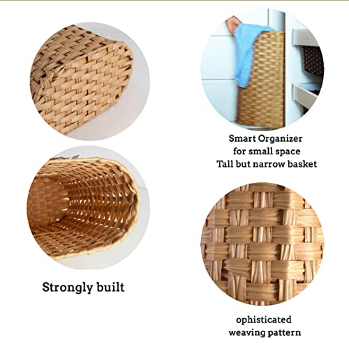 MadeTerra Wicker Narrow Umbrella Stand | Freestandling Tall Basket for Multi Purposes - Floor Woven Bucket for Laundry, Toy, Gardenning Supplies Storage (Natural)