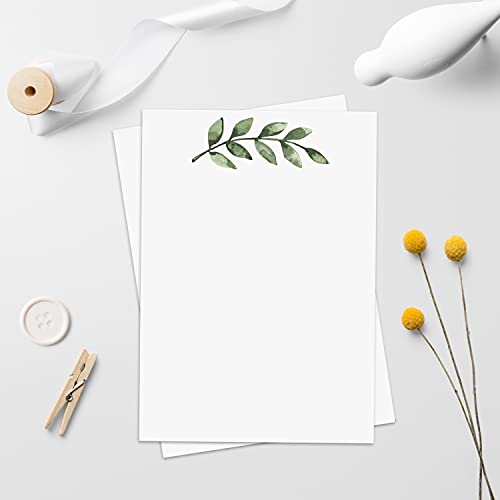 321Done Greenery Note Cards - 5x7 (Set of 50) Blank Greenery Cards - Thick, Heavy Cardstock - Pretty, Cute Simple Green Leaves Design on White - No Envelopes - Made in The USA