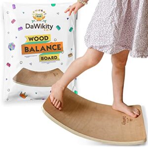 dawikity kids balance board - wooden wobble board for kids - compact balancing trainer for children, toddlers, adults - solid poplar core with eco-conscious coating, up to 480 lbs capacity - 17x12x3"