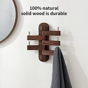 INMAN Swivel Coat Hooks for Wall, Oak Wood Wall Hook, Swivel Wall Coat Rack Heavy Duty Foldable Wall Hooks for Coat Hat Towel Purse Robes Mudroom Bathroom Entryway (Walnut