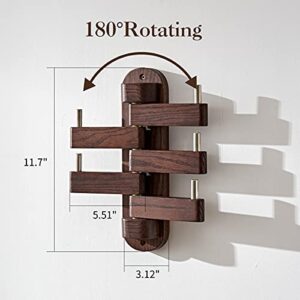 INMAN Swivel Coat Hooks for Wall, Oak Wood Wall Hook, Swivel Wall Coat Rack Heavy Duty Foldable Wall Hooks for Coat Hat Towel Purse Robes Mudroom Bathroom Entryway (Walnut