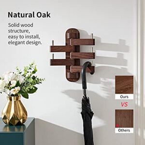 INMAN Swivel Coat Hooks for Wall, Oak Wood Wall Hook, Swivel Wall Coat Rack Heavy Duty Foldable Wall Hooks for Coat Hat Towel Purse Robes Mudroom Bathroom Entryway (Walnut