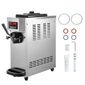 vevor commercial ice cream machine, 4.7-5.3gal/h soft serve machine, single flavor ice cream maker, 1500w countertop soft serve ice cream machine with 1.6gal tank, lcd panel, 6 magic heads