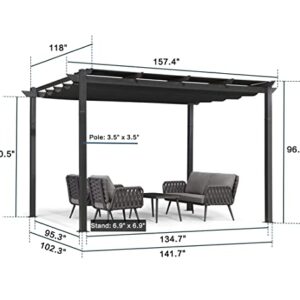 PURPLE LEAF Outdoor Retractable Pergola with Sun Shade Canopy 10' x 13' Patio Aluminum Pergola Shelter for Backyard Deck Garden Modern Metal Grill Gazebo, Gray