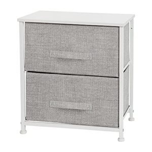 flash furniture harris 2 drawer storage organizer - white cast iron frame and wood top - 2 easy pull light gray fabric drawers