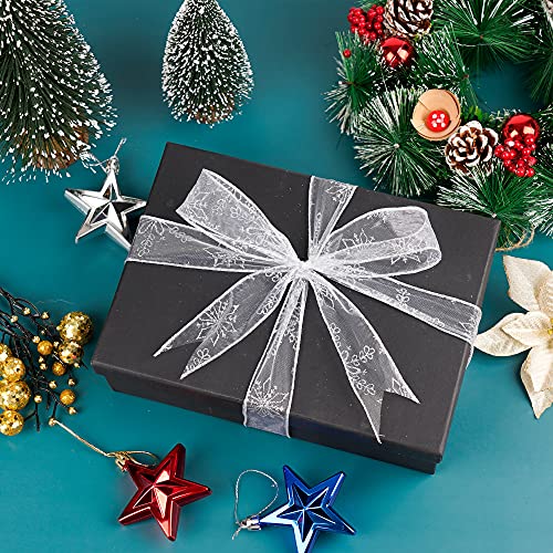 Snowflake Wired Sheer Glitter Ribbon Christmas Snowflake Ribbon 1.5" x 50 Yards for Gift Wrapping, Wreath Decoration, Garland, Tree Topper Bow, Winter, Gift Basket, Bows (Silver, 1.5inch)