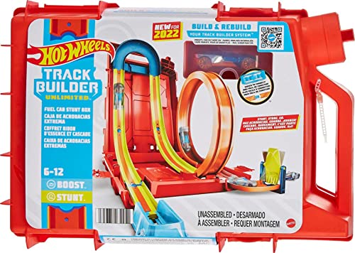 Hot Wheels Track Builder Unlimited Playset Fuel Can Stunt Box, 14 Component Parts & 1:64 Scale Toy Car