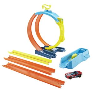 hot wheels track builder playset split loop pack & 1 toy car in 1:64 scale, compatible with other hot wheels sets