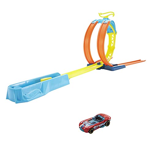 Hot Wheels Track Builder Playset Split Loop Pack & 1 Toy Car in 1:64 Scale, Compatible with Other Hot Wheels Sets