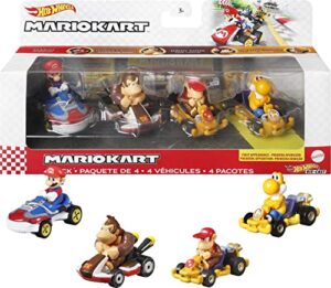 hot wheels mario kart vehicle 4-pack, set of 4 fan-favorite characters includes 1 exclusive model, collectible gift for kids & fans ages 3 years old & up