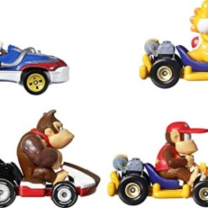 Hot Wheels Mario Kart Vehicle 4-Pack, Set of 4 Fan-Favorite Characters Includes 1 Exclusive Model, Collectible Gift for Kids & Fans Ages 3 Years Old & Up