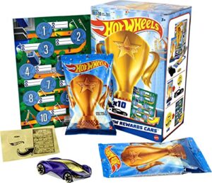 hot wheels hw rewards cars themed assorted 10-pack of individually wrapped 1:64 scale vehicles & gold stickers, gifts for kids 3 years old & older