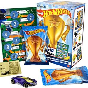 Hot Wheels HW Rewards Cars Themed Assorted 10-Pack of Individually Wrapped 1:64 Scale Vehicles & Gold Stickers, Gifts for Kids 3 Years Old & Older