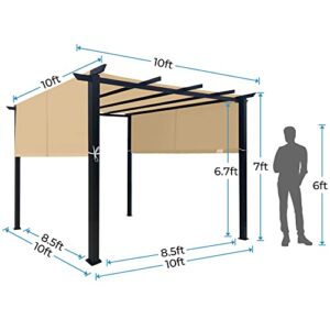 ASTEROUTDOOR 10' x 10' Steel Flat Top Pergola with Adjustable and Removable Canopy