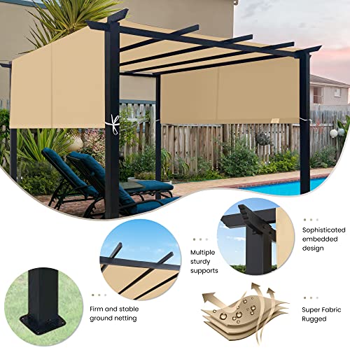 ASTEROUTDOOR 10' x 10' Steel Flat Top Pergola with Adjustable and Removable Canopy