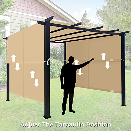 ASTEROUTDOOR 10' x 10' Steel Flat Top Pergola with Adjustable and Removable Canopy