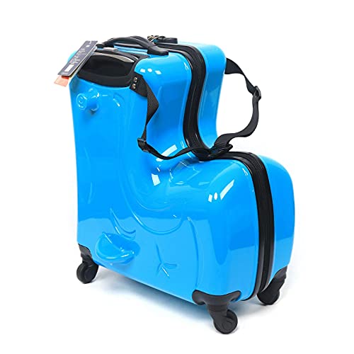 20" Suitcase Children Scooter Wheel Luggage Kid Riding Suitcase Funny Suitcase Luggage Travel Fashionable Appearance Rideable (Blue-20")