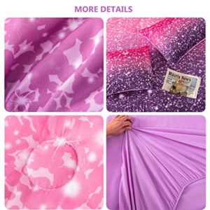 PERFEMET Purple Glitter Comforter Set Twin Size 6 Pieces Bed in A Bag for Teen Girls 3D Colorful Rainbow Bedding Comforter Sheet Set Ultra Soft Galaxy Quilted Duvet