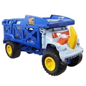 hot wheels monster trucks monster mover rhino, toy car & truck hauler, stores 12 1:64 scale monster trucks or 32 vehicles
