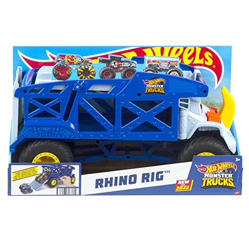 Hot Wheels Monster Trucks Monster Mover Rhino, Toy Car & Truck Hauler, Stores 12 1:64 Scale Monster Trucks or 32 Vehicles