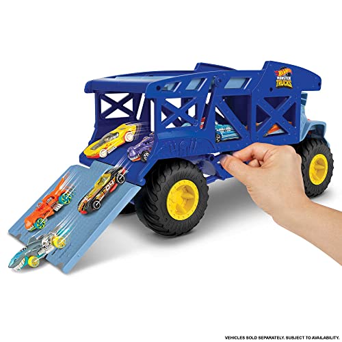 Hot Wheels Monster Trucks Monster Mover Rhino, Toy Car & Truck Hauler, Stores 12 1:64 Scale Monster Trucks or 32 Vehicles