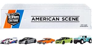 hot wheels premium car culture american scene vehicles, 5-pack of 1:64 scale american-made models, real riders tires, gift for collectors