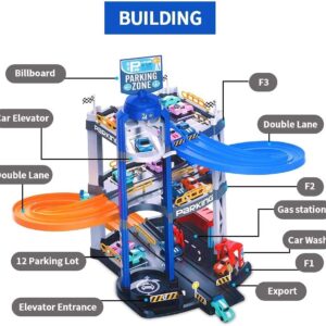 SGOTA City Ultimate Garage Playset, 3-Level Garage Toy Set with 4 Cars, Race Car Track Sets Toy Vehicle Playsets with Double-Track Ramp & Elevator, Car Garage Toys Gift for Boys 3 Years & Older