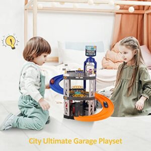 SGOTA City Ultimate Garage Playset, 3-Level Garage Toy Set with 4 Cars, Race Car Track Sets Toy Vehicle Playsets with Double-Track Ramp & Elevator, Car Garage Toys Gift for Boys 3 Years & Older