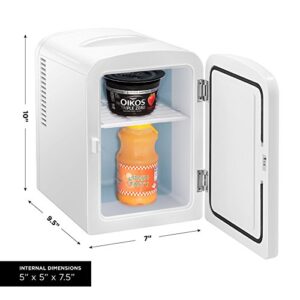 Chefman Mini Portable Personal Fridge Extra-Cold Or Warm, Compact Storage for Skin Care, Formula, Or Snacks, Fits 6 12-oz Cans, Lightweight 4-Liter Capacity, White