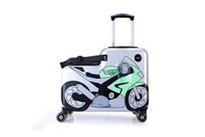 younglingz lil flyer 20" kid ride on suitcase child stroller spinner luggage (green motorcycle)
