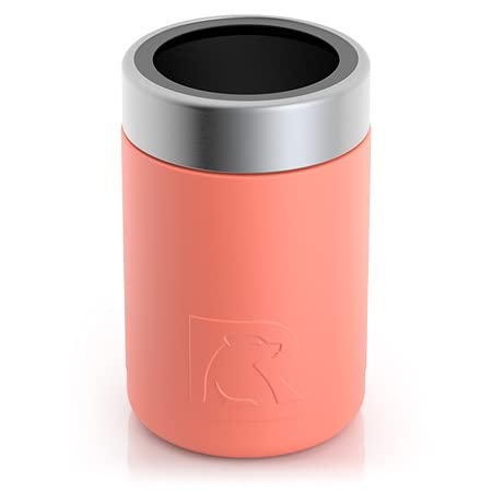 RTIC Can Cooler Insulated, Beer, Beverage, Soda Can Cooler with Lid, Stainless Steel Metal, Double Wall Insulation Coozie for Cans, Sweat Proof, 12oz, Coral