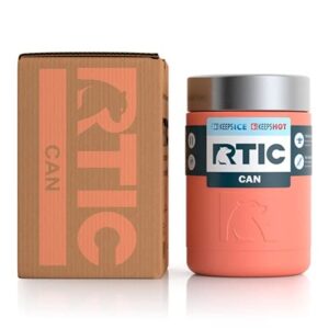 RTIC Can Cooler Insulated, Beer, Beverage, Soda Can Cooler with Lid, Stainless Steel Metal, Double Wall Insulation Coozie for Cans, Sweat Proof, 12oz, Coral