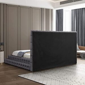 Meridian Furniture Revel Collection Velvet Upholstered Bed with Deep Button Tufting, King, Grey