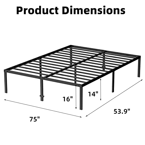 WILSLAT 16 Inch Metal Full Size Platform Bed Frame, Black Metal Bed Frame Full with 14 Inch Storage, 3500 lbs Heavy Duty Steel Slat Support, Noise Free, No Box Spring Needed, Easy Assembly