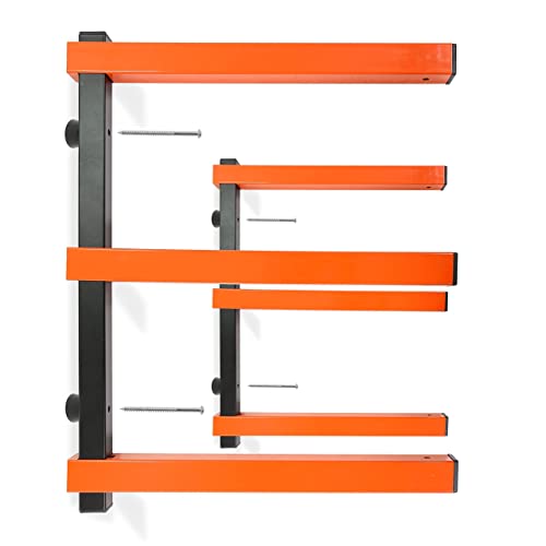 JF ROSSI Wood Storage Organizer Rack - Pack of 4 Heavy Duty - Complete with Work Gloves and Measuring Tape 3 Level Wall Mounted Metal Lumber Shelf