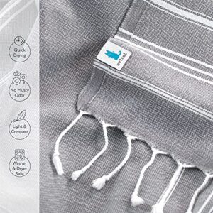 WETCAT Turkish Hand Towels with Hanging Loop (20 x 30) - Set of 2, 100% Cotton, Soft - Pre Washed Boho Farmhouse Kitchen Towels - Unique Decorative Hand Towels for Bathroom (Dark Gray)