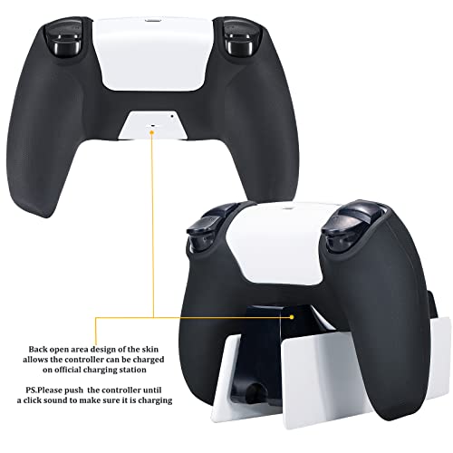 YoRHa Grip Texture Silicone Cover Skin Case for PS5 Dualsense Controller x 1(Black) with Pro Thumb Grips x 8