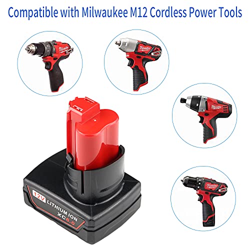 Powerost 2Packs 6Ah 12V Replacement Battery Compatible with Milwaukee M12 48-11-2410 48-11-2420 48-11-2411 48-11-2401 48-11-2402 Cordless Power Tools Battery, 5.47x5.04x4.09 inches