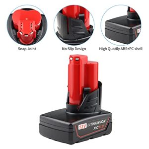 Powerost 2Packs 6Ah 12V Replacement Battery Compatible with Milwaukee M12 48-11-2410 48-11-2420 48-11-2411 48-11-2401 48-11-2402 Cordless Power Tools Battery, 5.47x5.04x4.09 inches