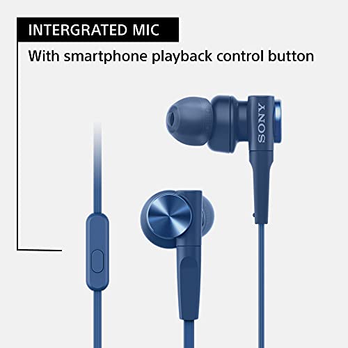 Sony MDRXB55AP Wired Extra Bass Earbud Headphones/Headset with Mic for Phone Call, Blue