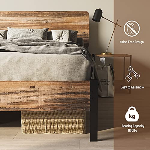 LIKIMIO Queen Size Bed Frame, Bed Frame Full with Headboard and Heavy Strong Supports/Noise-Free/No Box Spring Needed/Rustic Brown