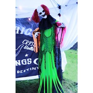 Haunted Hill Farm 5.8 ft. Animatronic Clown, 5 Voice Greetings, Touch Activated, Flashing Red Eyes, Battery-Operated, Halloween Decoration, Multi