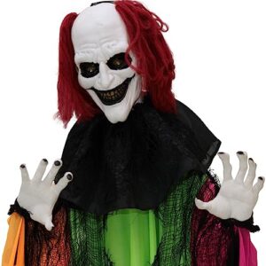 Haunted Hill Farm 5.8 ft. Animatronic Clown, 5 Voice Greetings, Touch Activated, Flashing Red Eyes, Battery-Operated, Halloween Decoration, Multi