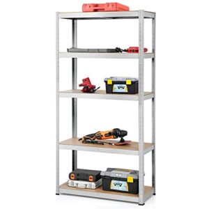 ergomaster 5 tier utility shelves rack garage heavy duty steel metal shelving unit with adjustable design, bolt-free assembly & 380 lbs wight capacity per tier (1, silver)