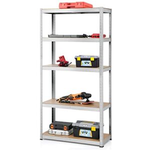 ERGOMASTER 5 Tier Utility Shelves Rack Garage Heavy Duty Steel Metal Shelving Unit with Adjustable Design, Bolt-Free Assembly & 380 LBS Wight Capacity Per Tier (1, Silver)