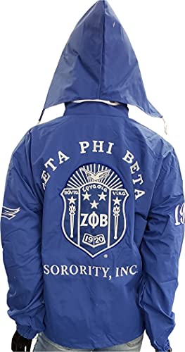 Zeta Phi Beta Buffalo Dallas Sorority Crest Ladies All-Weather Windbreaker Jacket [Blue - XL], 150351