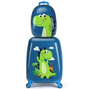 emissary kids luggage with wheels for boys - 18” dinosaur kids suitcase with 14” backpack - kids carry on luggage with wheels - kids suitcases for boys and girls - hard - sided rolling kids suitcase