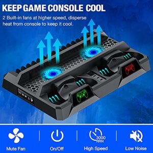 PS4 Stand Cooling Fan for PS4 Slim/PS4 Pro/PlayStation 4, PS4 Stand Vertical Stand Cooler with Dual Controller Charge Station & 16 Game Storage, PS4 Organizer Stand with Game Storage PS4 Accessories