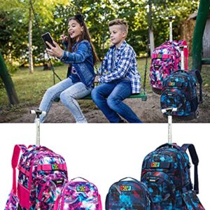 Egchescebo Kids 3PCS Rolling Backpack 18" for Boys with Lunch Bag Pencil Case School Bags Wheeled Backpack Travel Kids' Luggage Wheeled Bags Trolley Fashion Space Starry Sky Printed Durable Bookbag with Big Wheels Blue