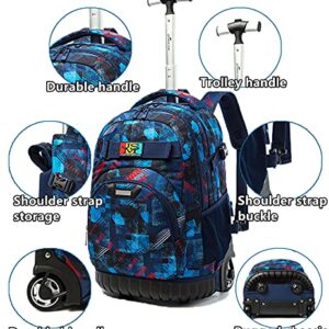 Egchescebo Kids 3PCS Rolling Backpack 18" for Boys with Lunch Bag Pencil Case School Bags Wheeled Backpack Travel Kids' Luggage Wheeled Bags Trolley Fashion Space Starry Sky Printed Durable Bookbag with Big Wheels Blue